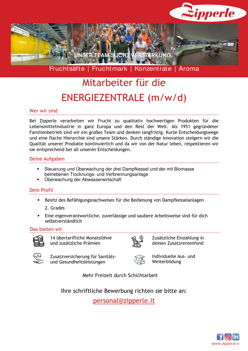 Mitarbeiter für die Energiezentrale (m/w/d)