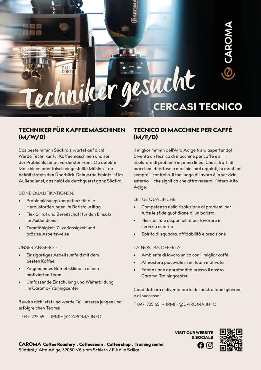 Techniker für Kaffeemaschinen / Tecnico di Macchine per Caffè (m/w/d)