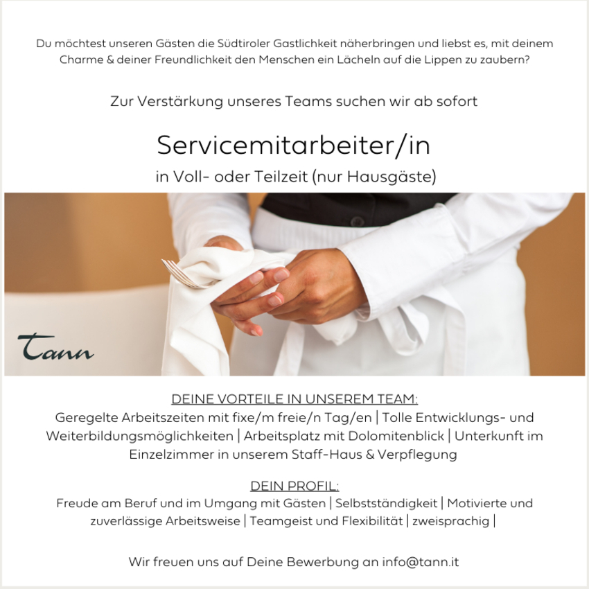 Servicemitarbeiter/in ab sofort