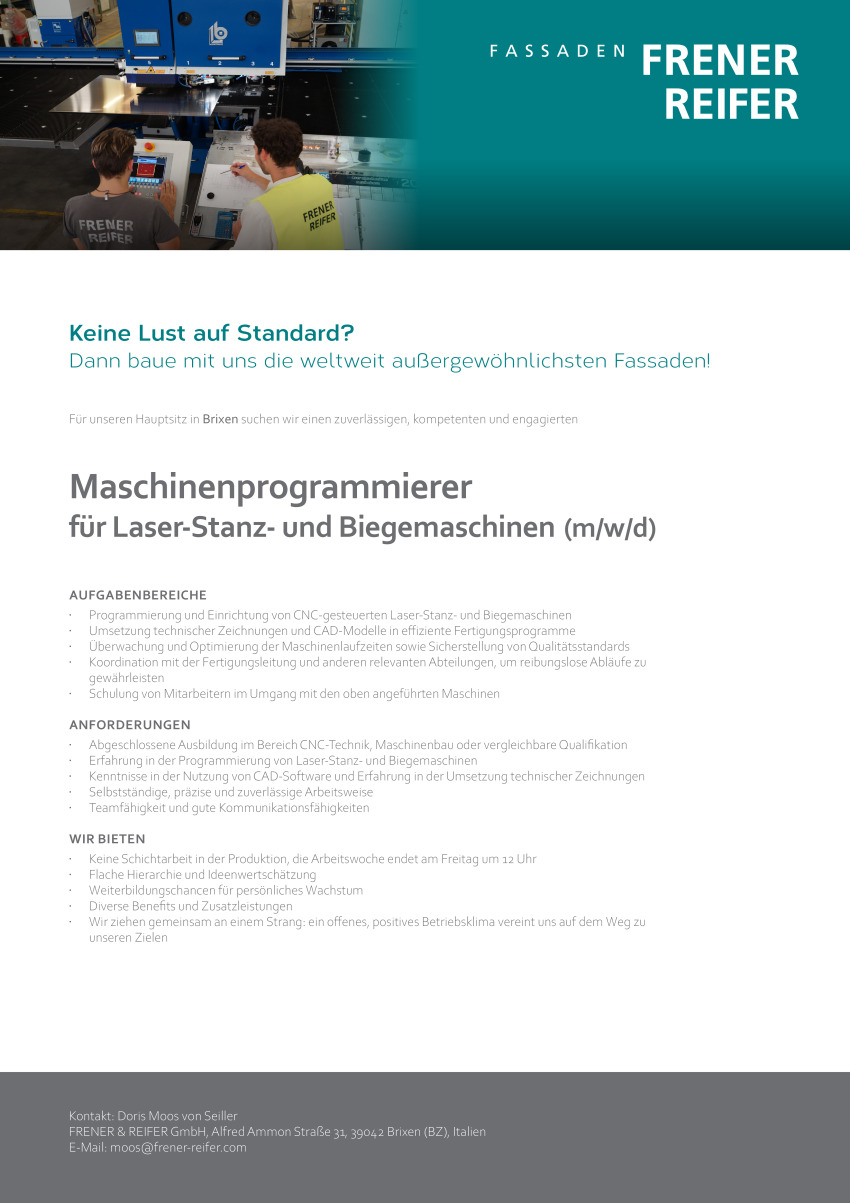 Maschinenprogrammierer für Laser-Stanz- und Biegemaschinen (m/w/d)