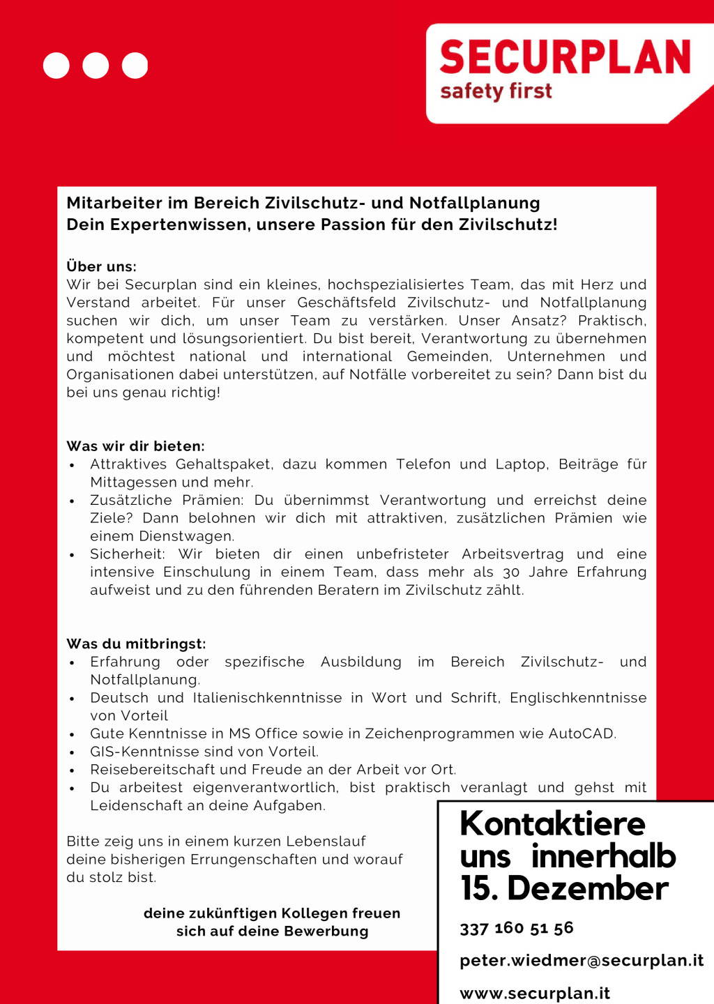 Mitarbeiter im Bereich Zivilschutz- und Notfallplanung (m/w/d)