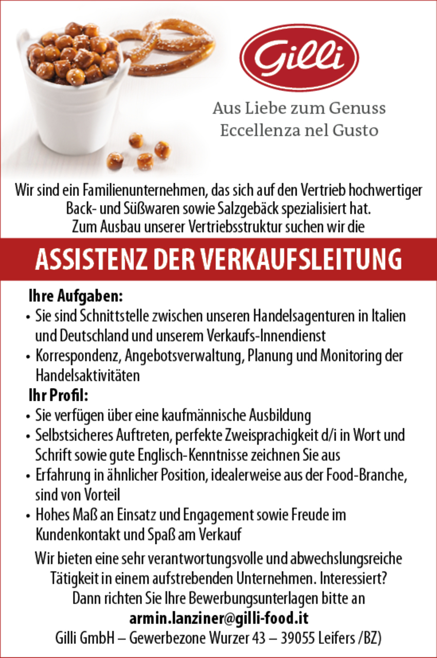 Assistenz der Verkaufsleitung (m/w/d)