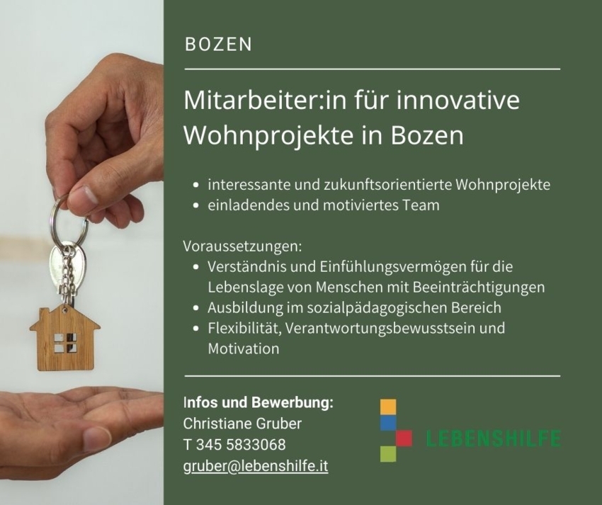 Mitarbeiter:in für innovative Wohnprojekte in Bozen