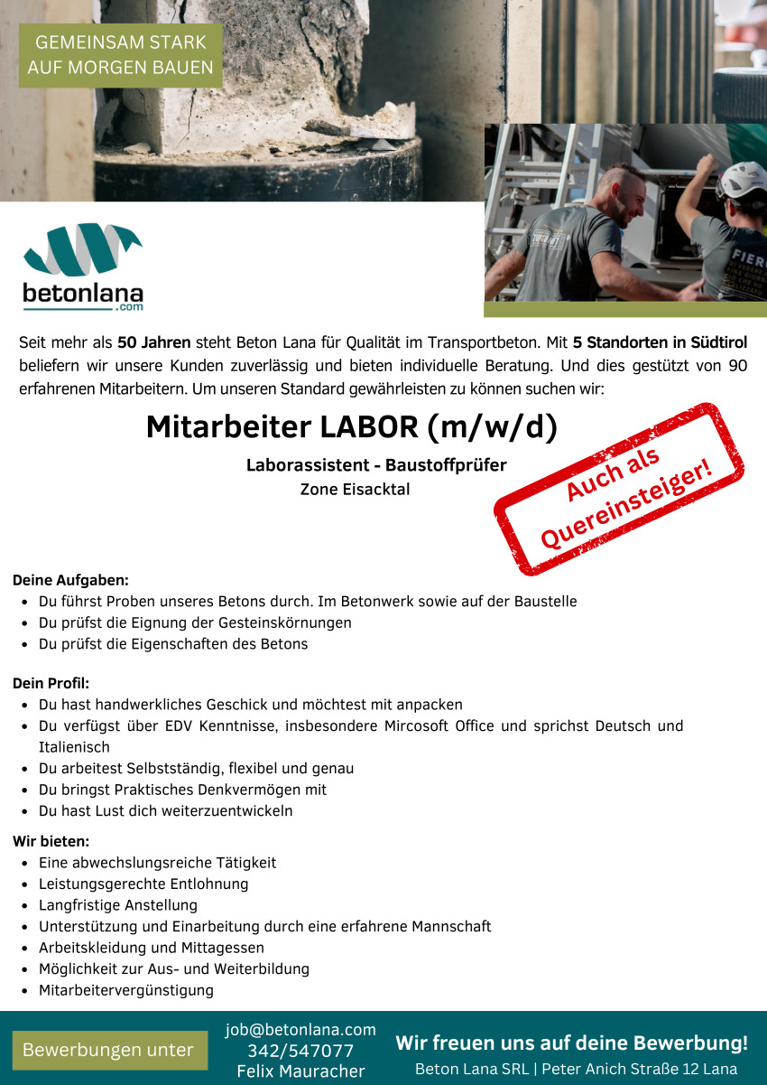 Mitarbeiter Labor (m/w/d)