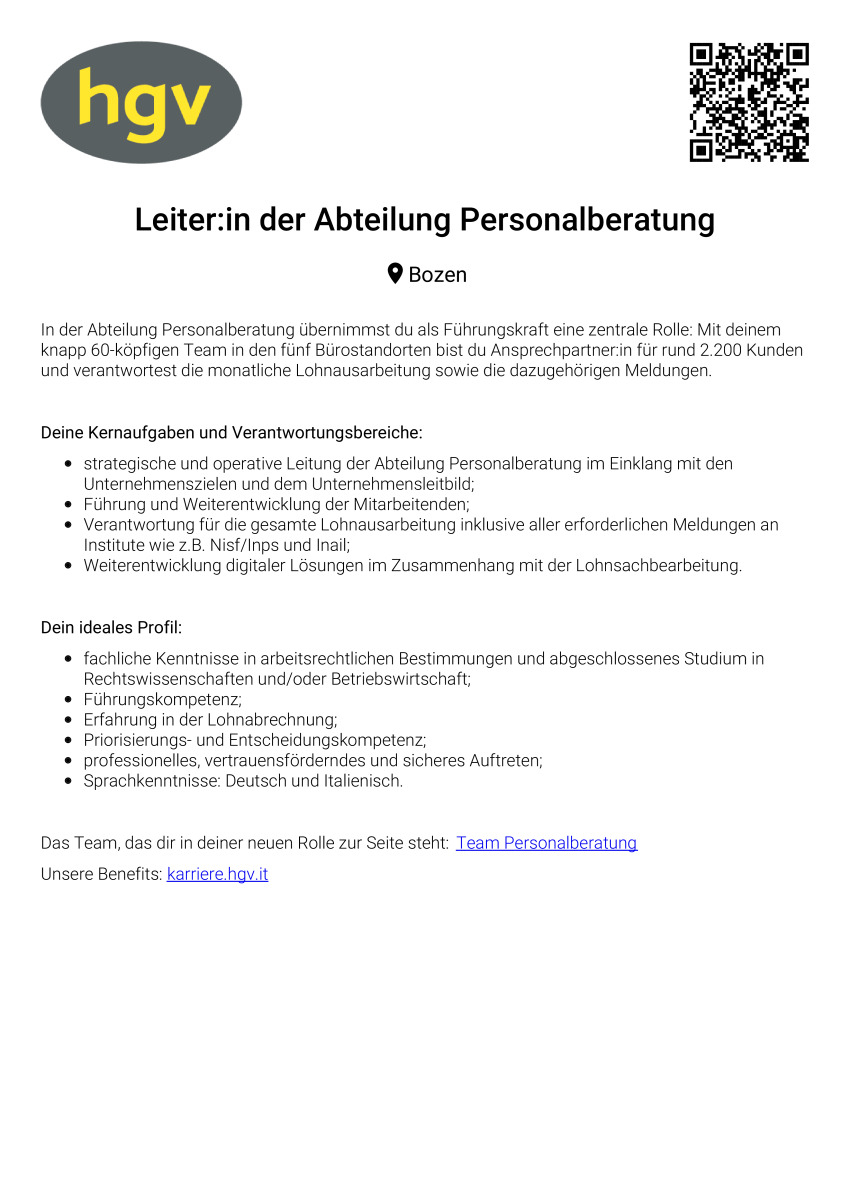 Leiter:in der Abteilung Personalberatung