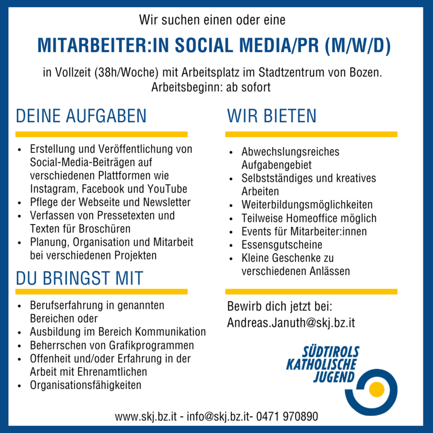 Mitarbeiter:in Social Media / PR (m/w/d)