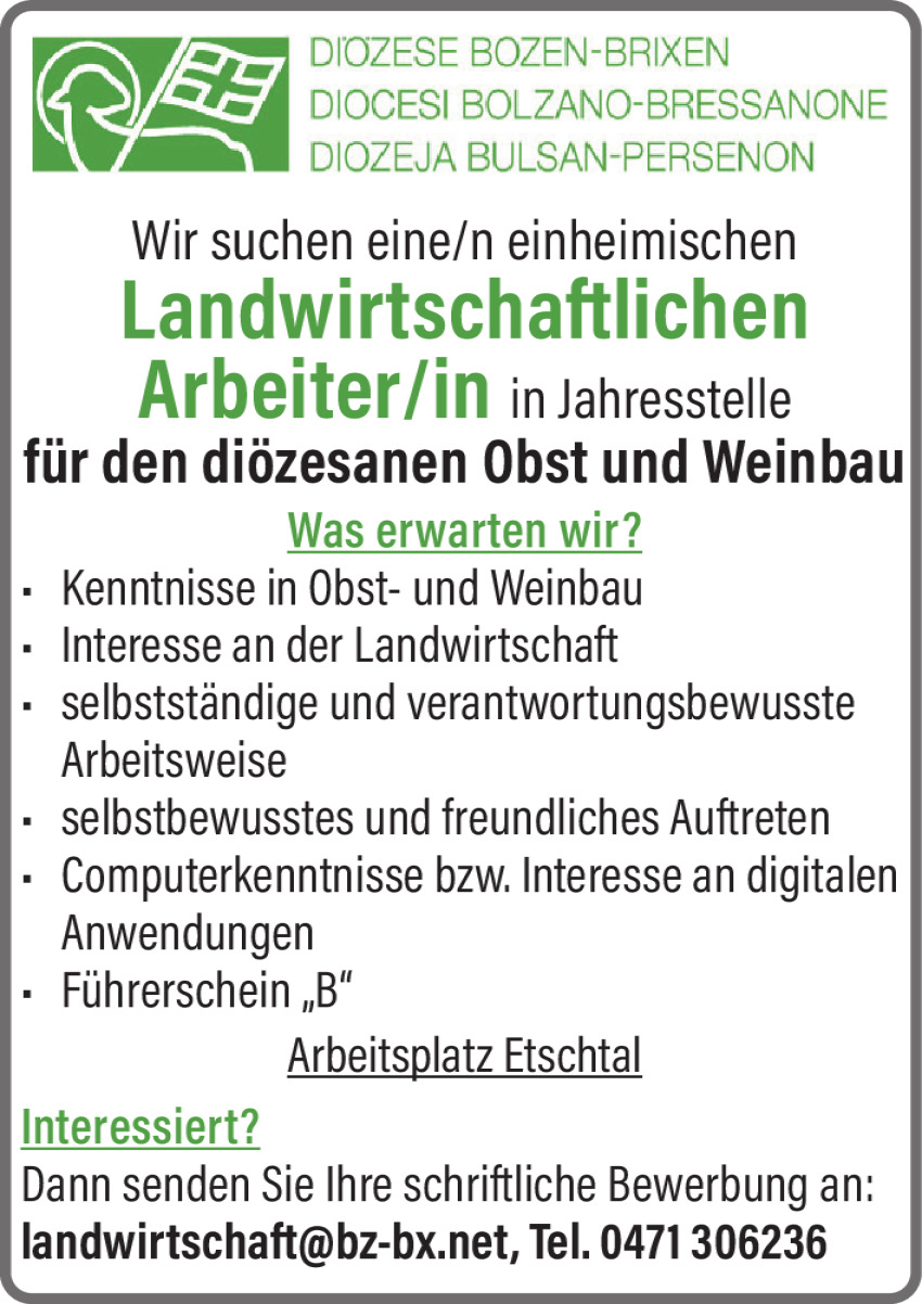 Landwirtschaftlichen Arbeiter/in