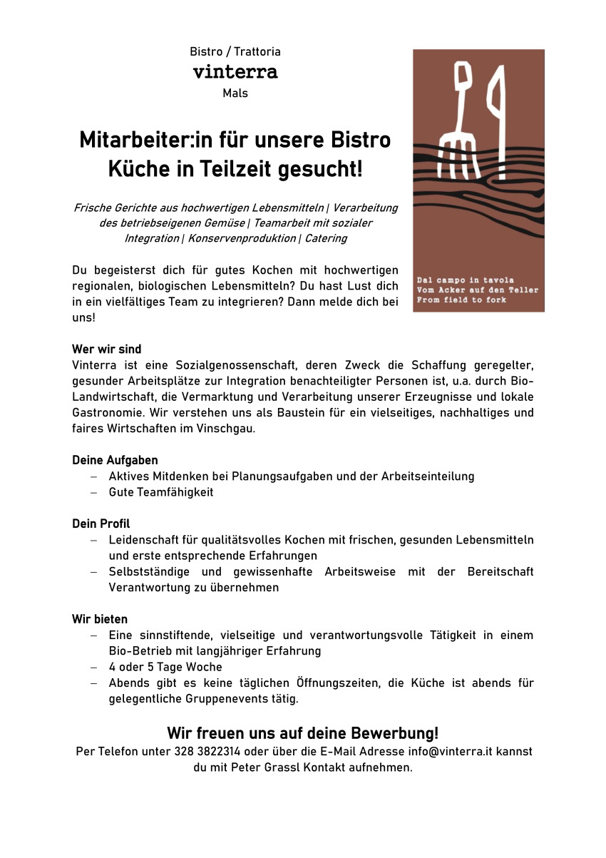 Mitarbeiter:in für unsere Bistro-Küche (m/f/d)