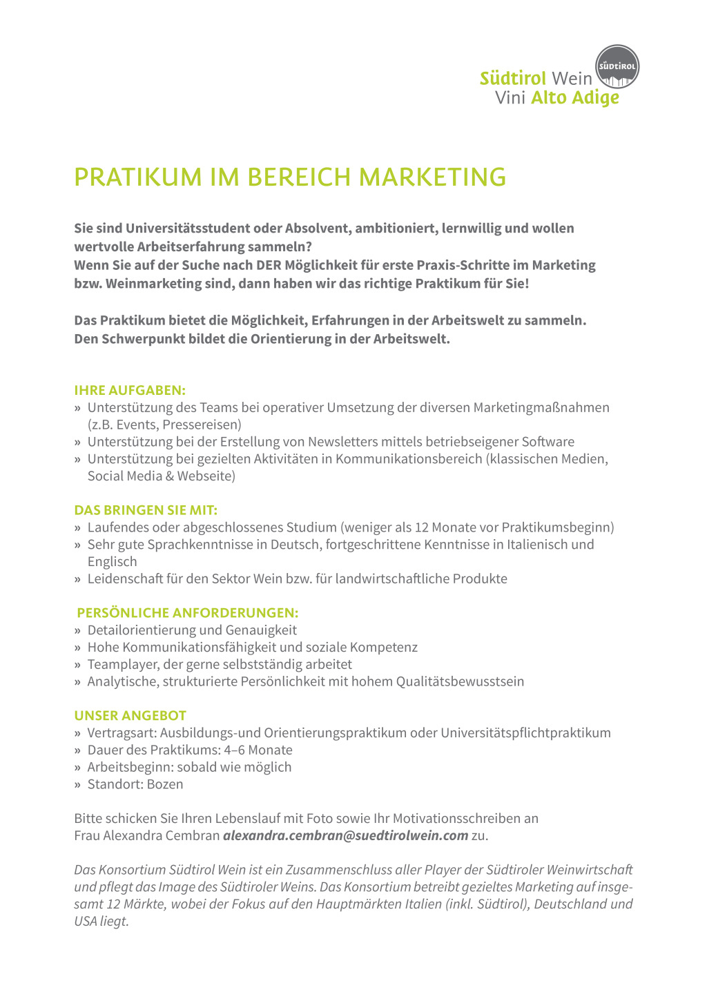 Praktikum im Bereich Marketing