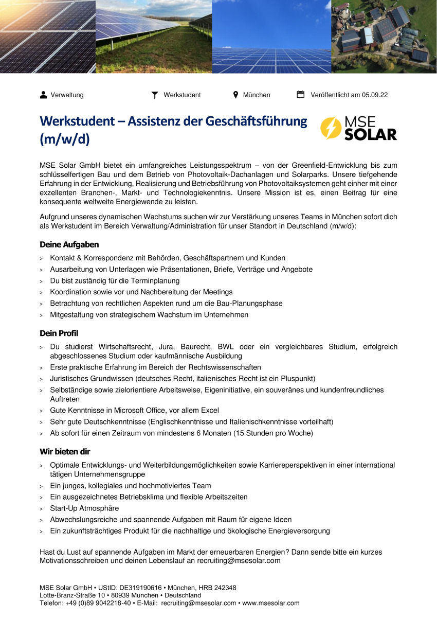 Werkstudent – Assistenz der Geschäftsführung (m/w/d)