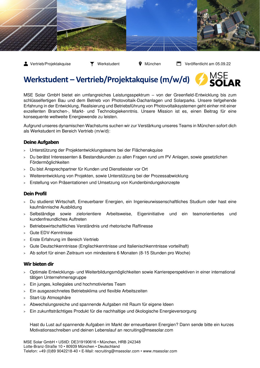 Werkstudent – Vertrieb / Projektakquise (m/w/d)