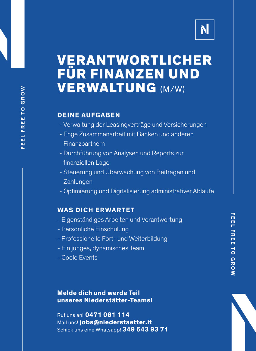 Verantwortlicher für Finanzen und Verwaltung (w/m/d)