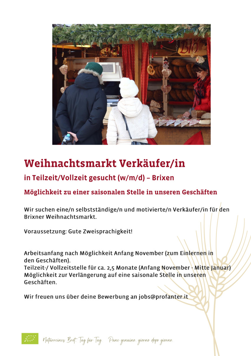 Weihnachtsmarkt Verkäufer/in