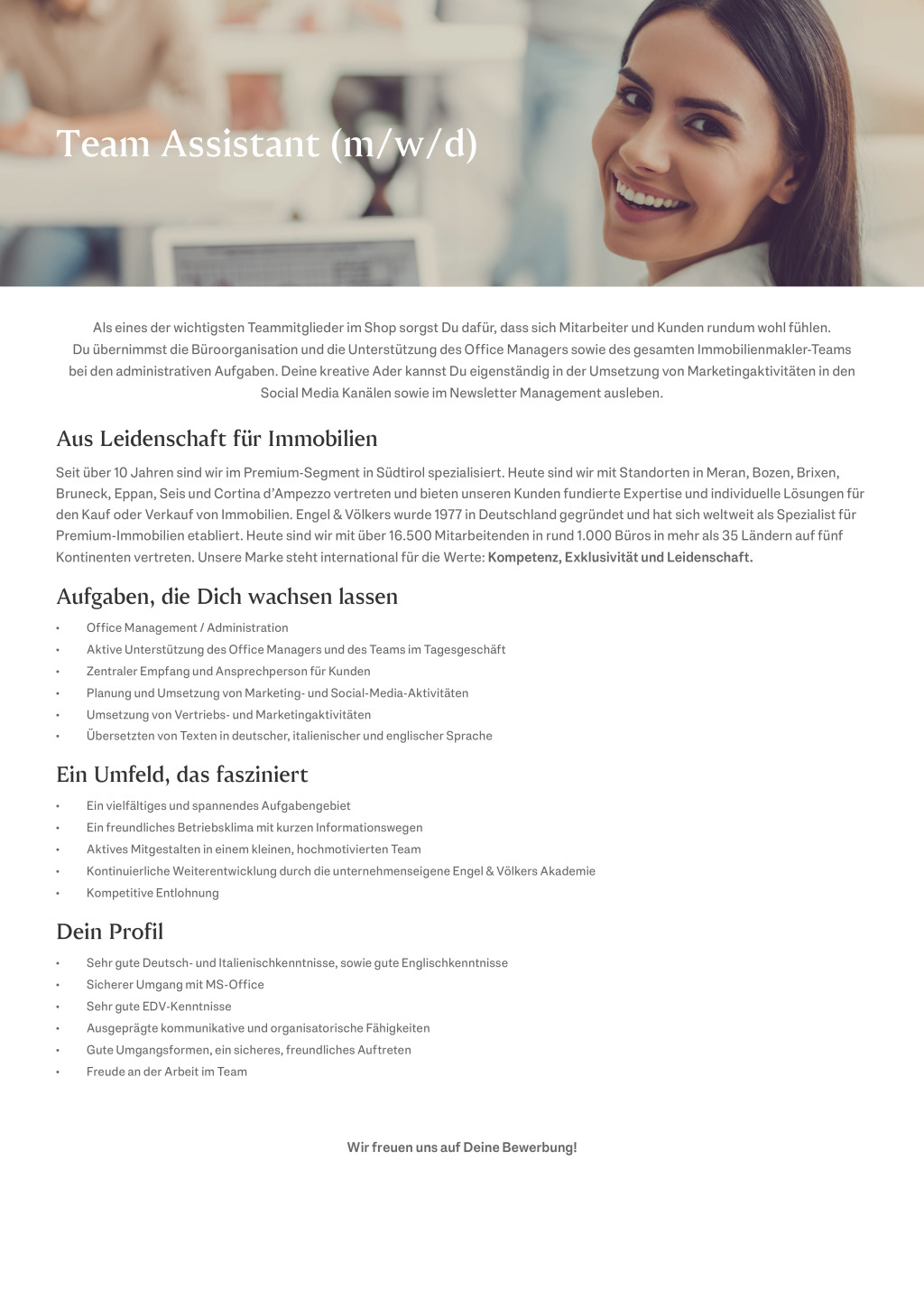 Team Assistant (m/w/d) für unseren Standort Meran