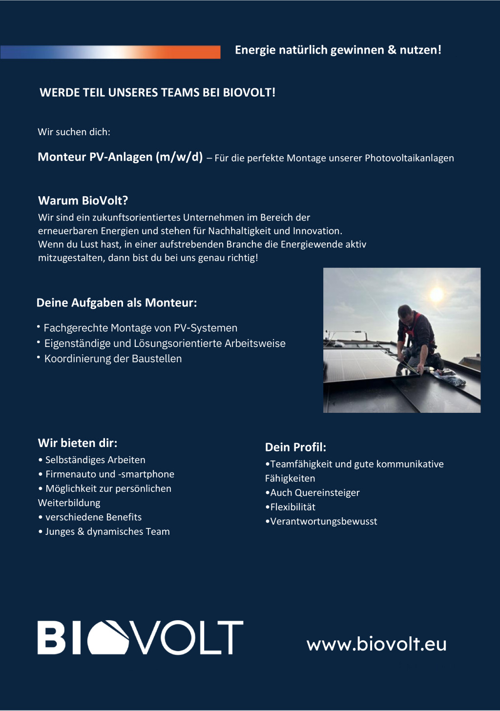 Monteur PV-Anlagen (m/w/d)