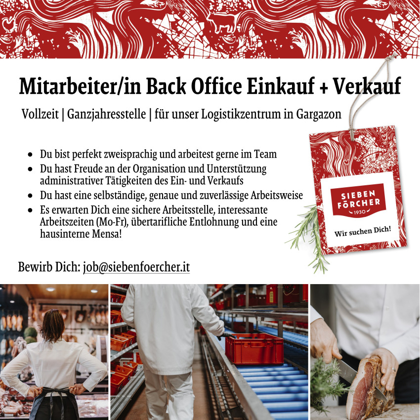 Mitarbeiter/in Back Office Einkauf + Verkauf 