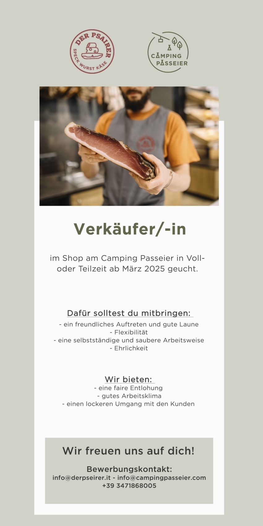 Verkäufer/-in im Shop am Camping Passeier in Vollzeit ab März 2025