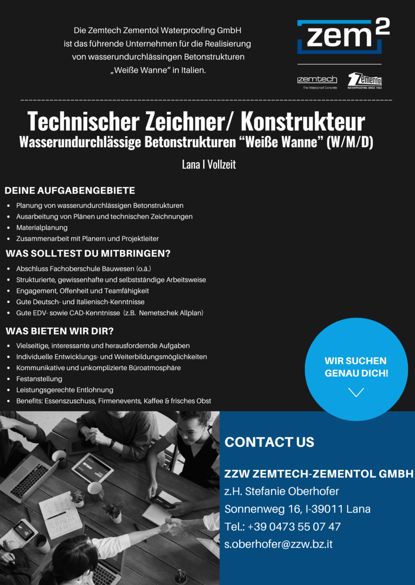 Technischer Zeichner/ Konstrukteur Wasserundurchlässige Betonstrukturen “Weiße Wanne” (w/m/d)