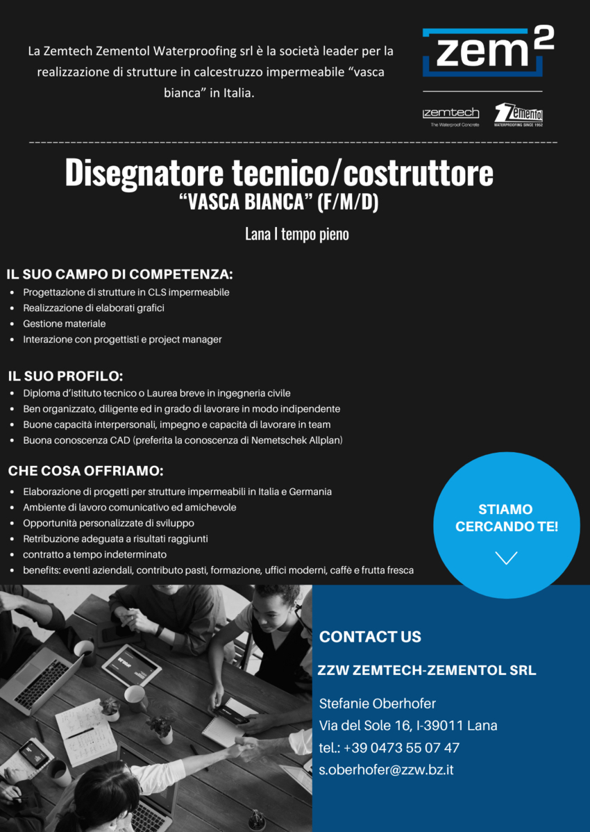 Disegnatore tecnico / costruttore “VASCA BIANCA” (F/M/D)