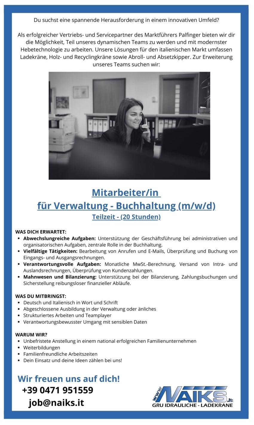 Mitarbeiter/in für Verwaltung und Buchhaltung - Teilzeit (m/w/d)