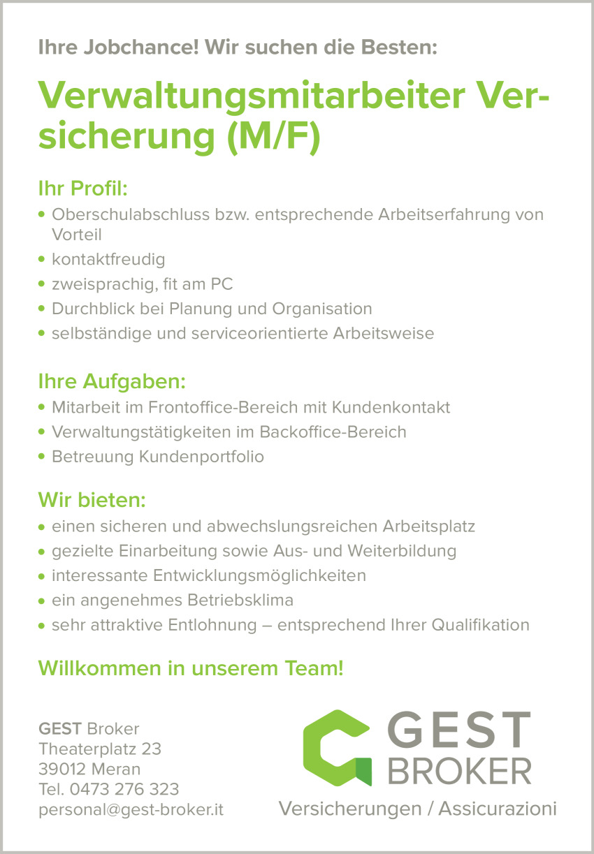 Verwaltungsmitarbeiter Versicherung (m/w)