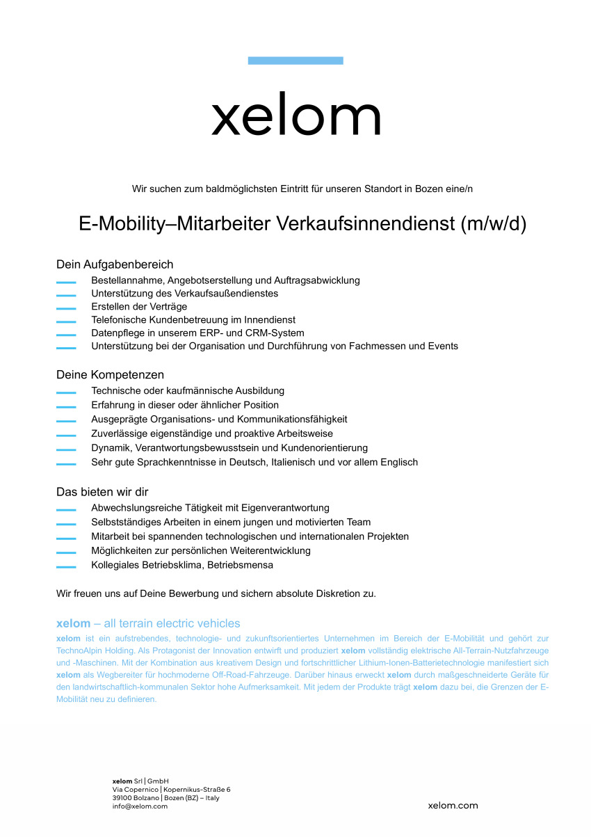 E-Mobility - Mitarbeiter Verkaufsinnendienst (m/w/d)